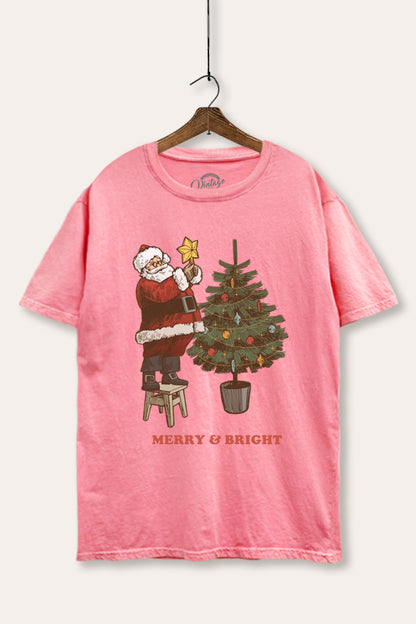 Santa & Christmas Tree Graphic Mineral Wash Boxy Tee