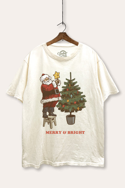 Santa & Christmas Tree Graphic Mineral Wash Boxy Tee