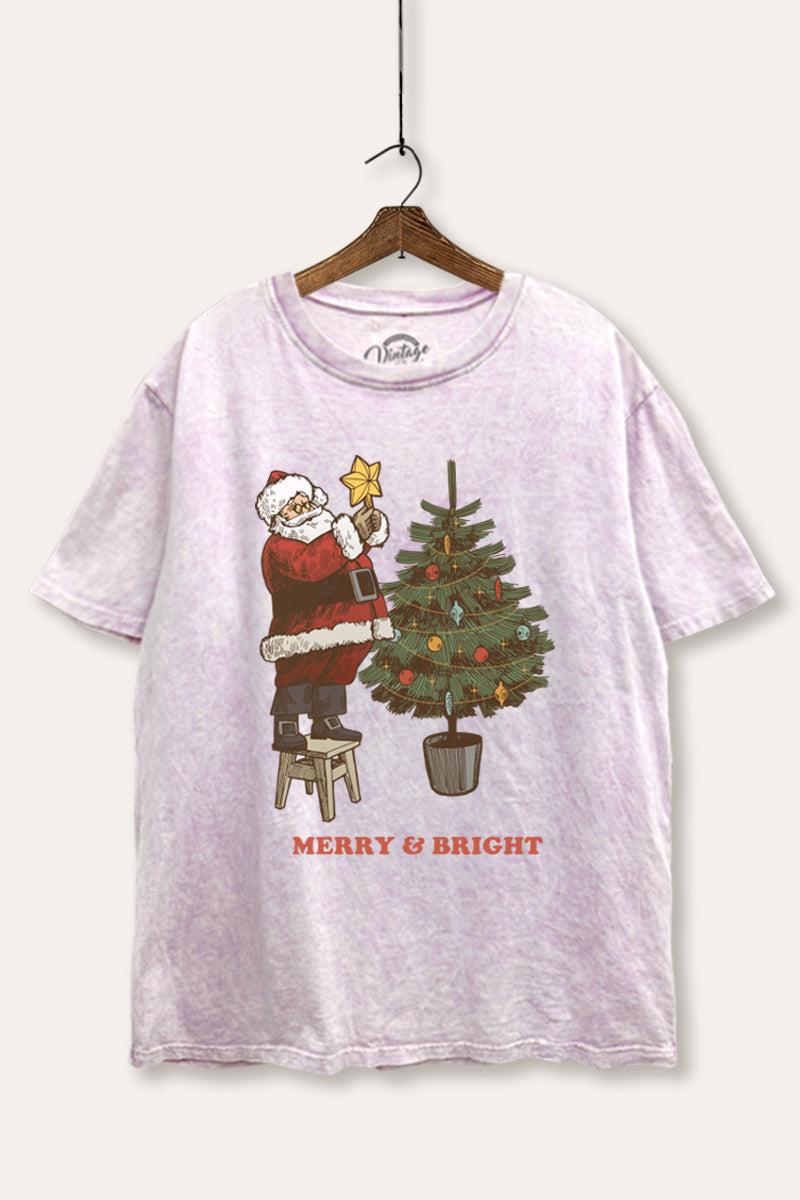 Santa & Christmas Tree Graphic Mineral Wash Boxy Tee