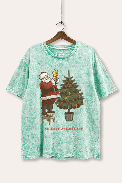 Santa & Christmas Tree Graphic Mineral Wash Boxy Tee