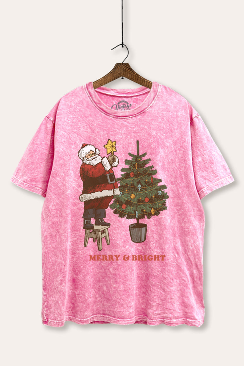 santa decorating christmas tree graphic tie dye boxy t-shirt