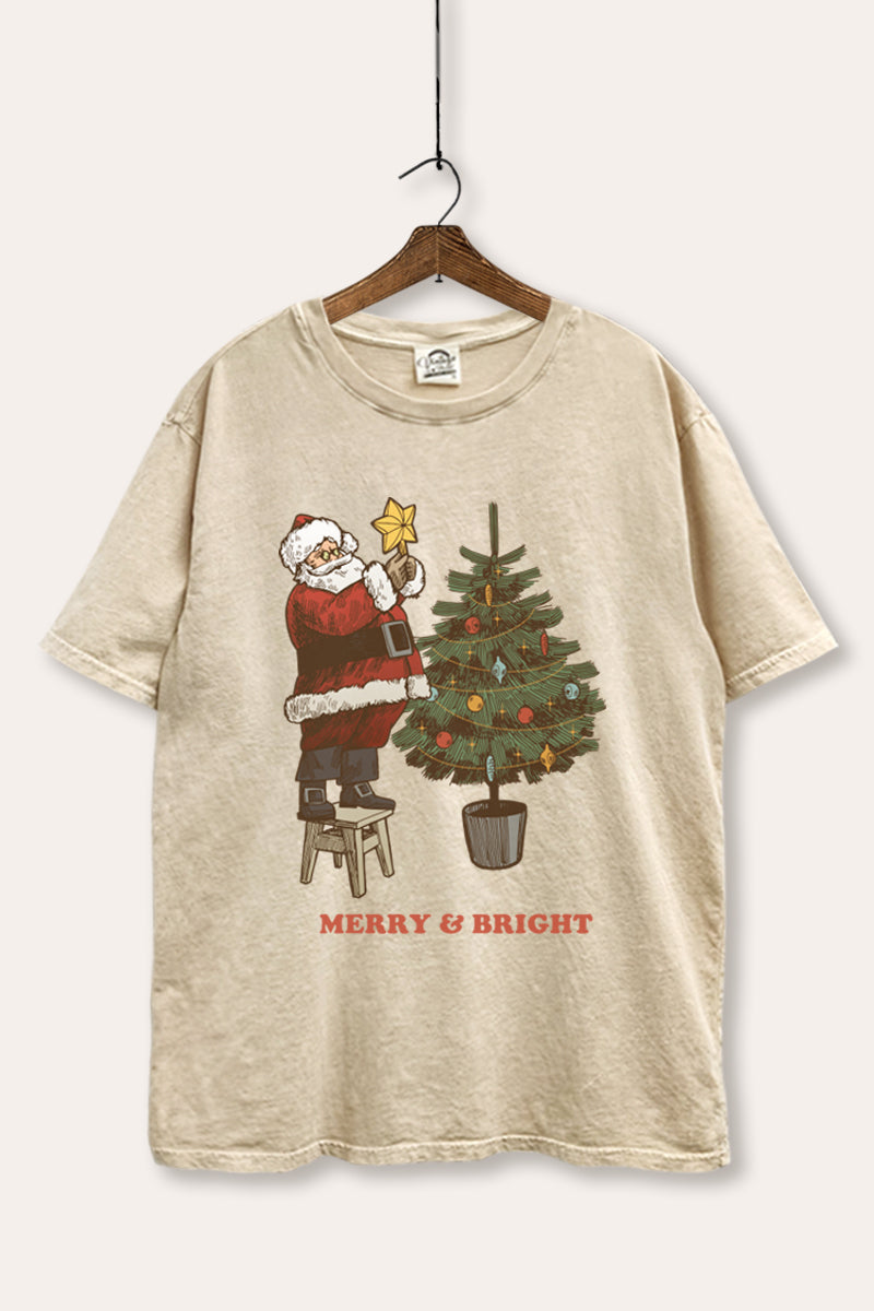 santa decorating christmas tree graphic tie dye boxy t-shirt