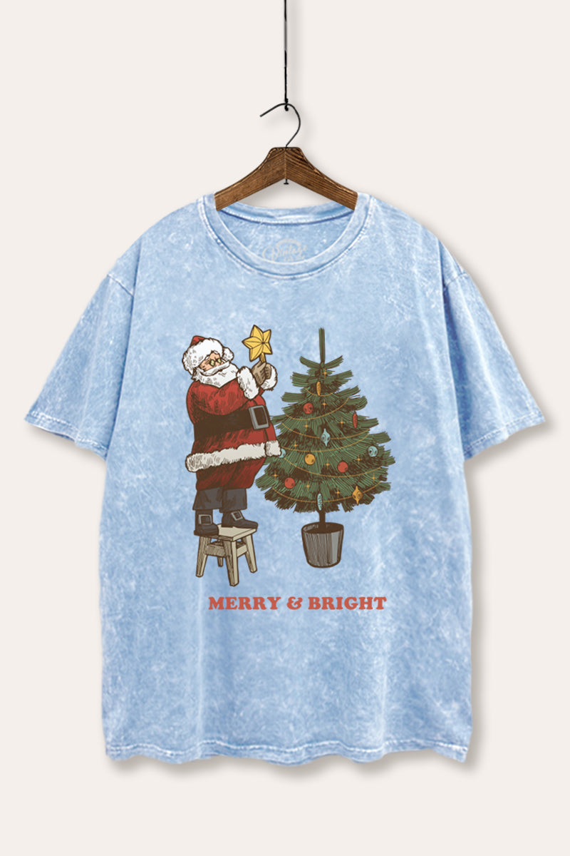 Santa & Christmas Tree Graphic Mineral Wash Boxy Tee