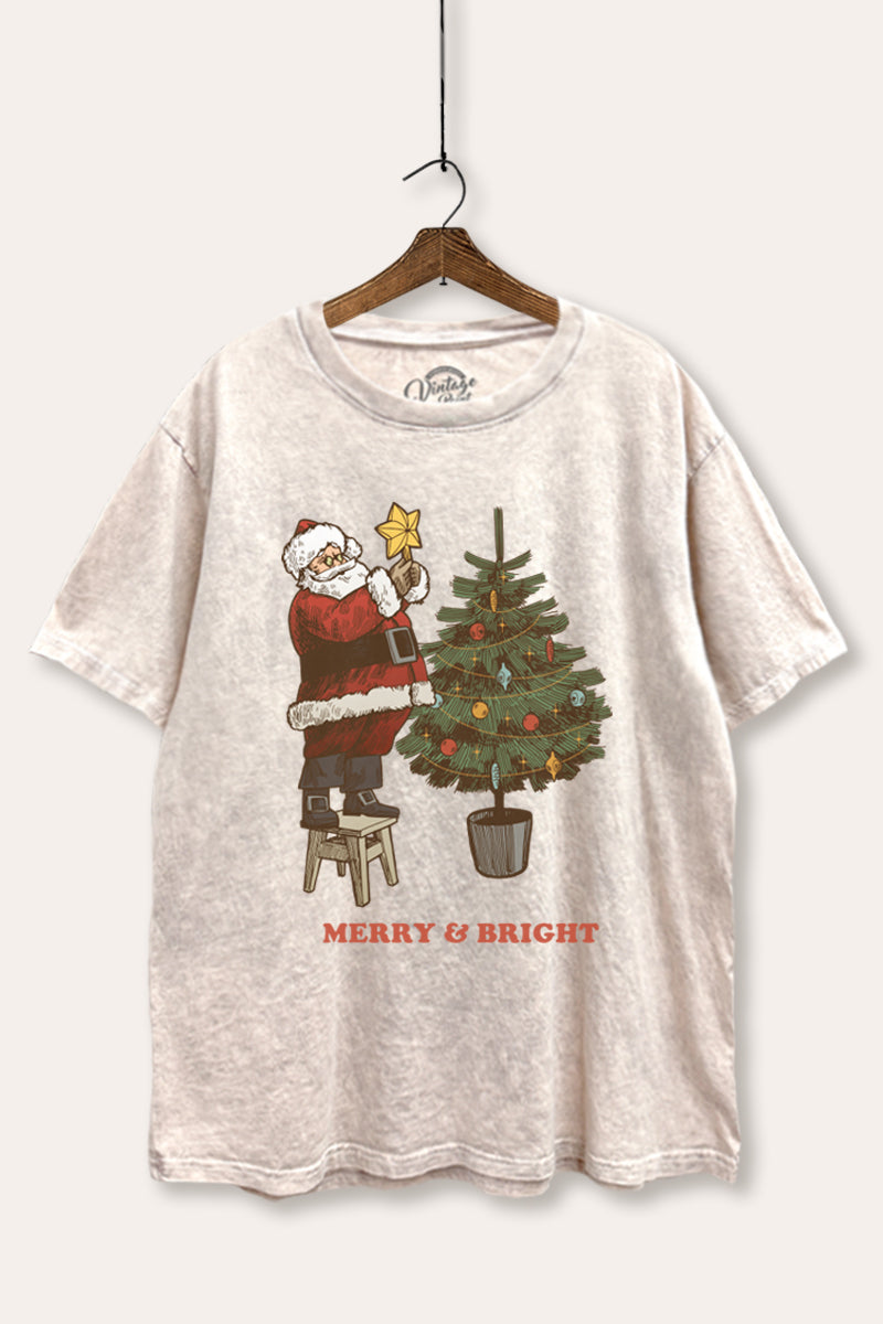 santa decorating christmas tree graphic tie dye boxy t-shirt