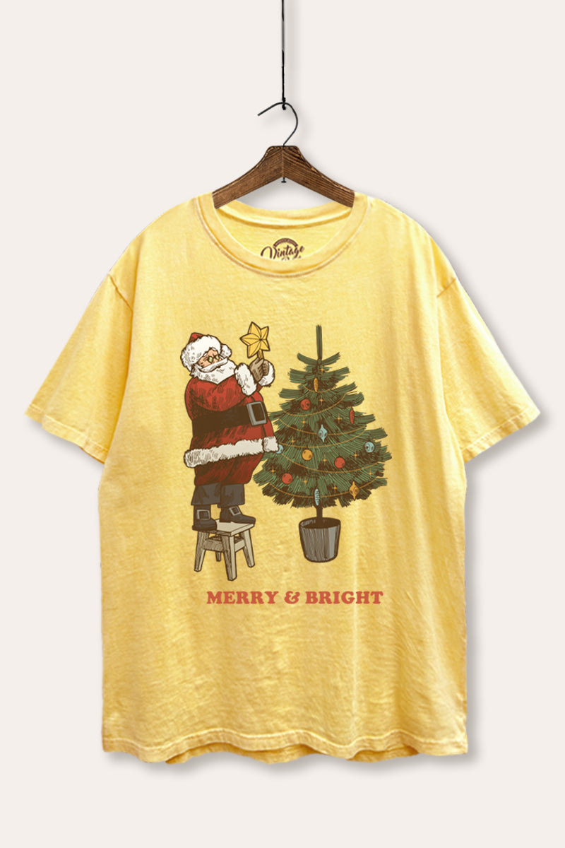 Santa & Christmas Tree Graphic Mineral Wash Boxy Tee