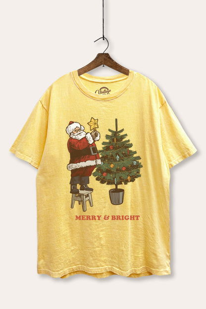 Santa & Christmas Tree Graphic Mineral Wash Boxy Tee