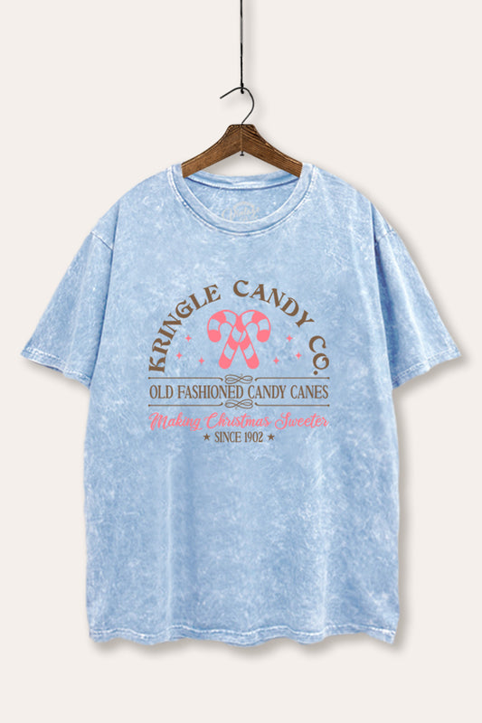 christmas candy cane mineral wash boxy graphic tee