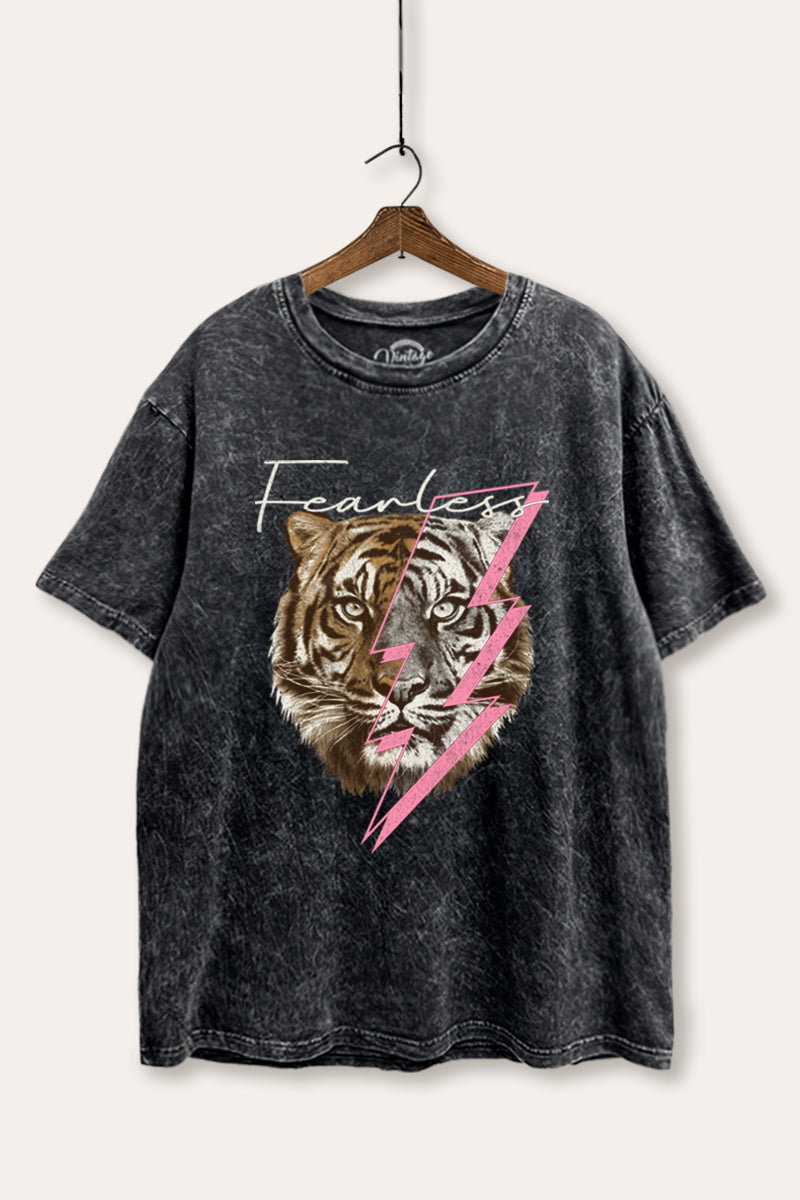 Fearless Tiger Lightning Graphic Mineral Wash Boxy Tee