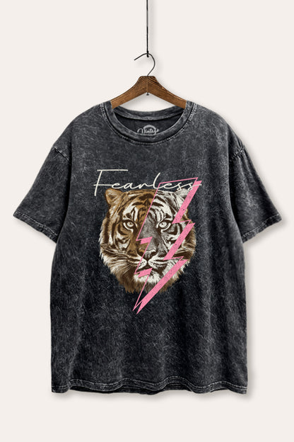 Fearless Tiger Lightning Graphic Mineral Wash Boxy Tee