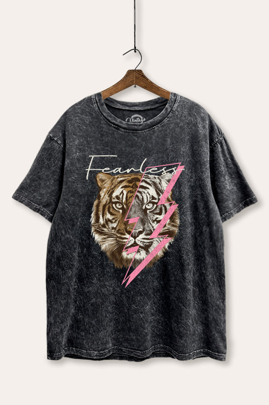 Fearless Tiger Lightning Graphic Mineral Wash Boxy Tee