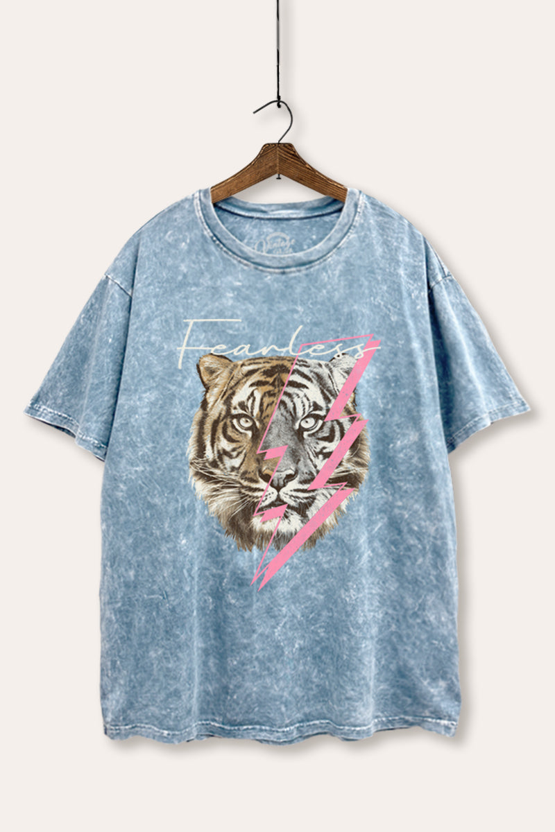 Fearless Tiger Lightning Graphic Mineral Wash Boxy Tee