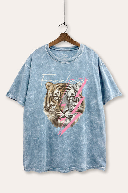 Fearless Tiger Lightning Graphic Mineral Wash Boxy Tee