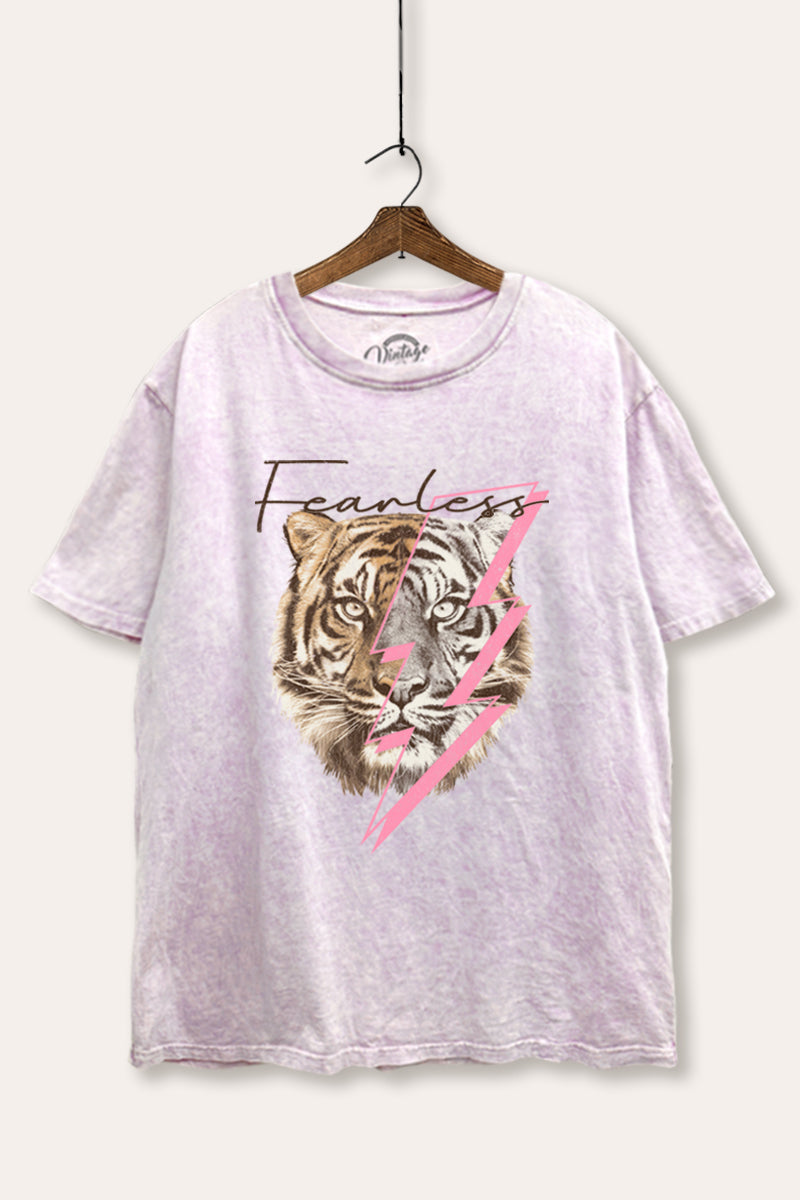 Fearless Tiger Lightning Graphic Mineral Wash Boxy Tee