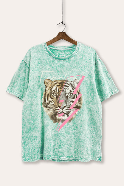 Fearless Tiger Lightning Graphic Mineral Wash Boxy Tee