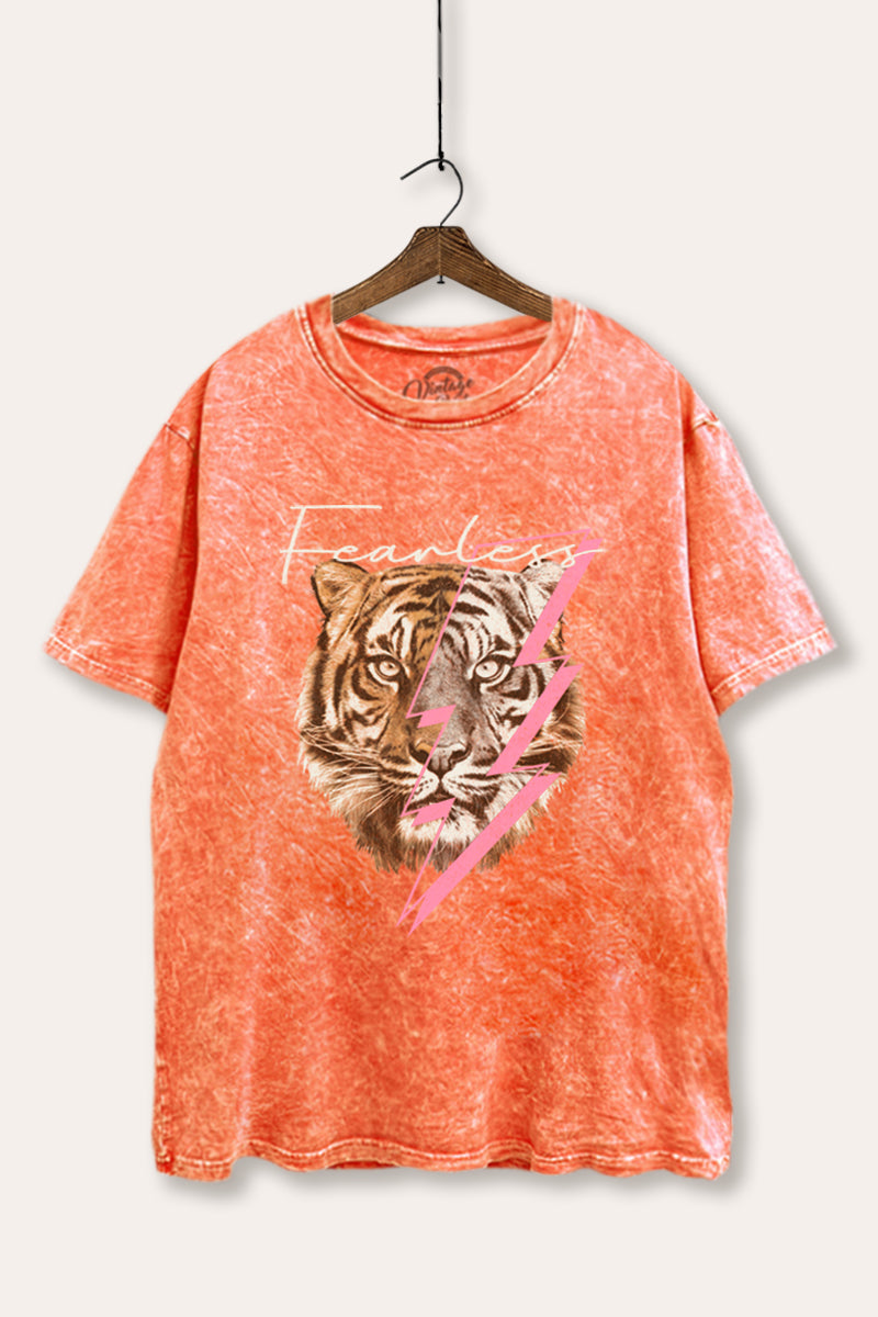 Fearless Tiger Lightning Graphic Mineral Wash Boxy Tee