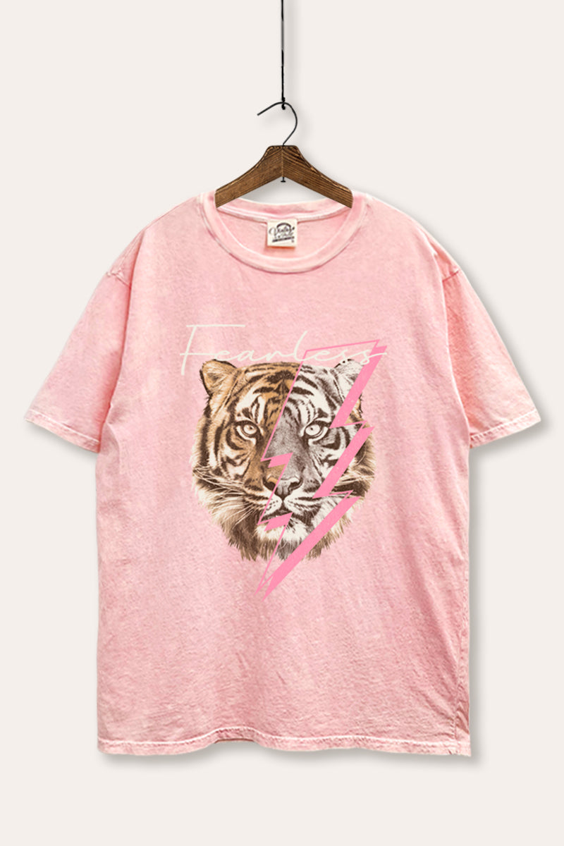 Fearless Tiger Lightning Graphic Mineral Wash Boxy Tee