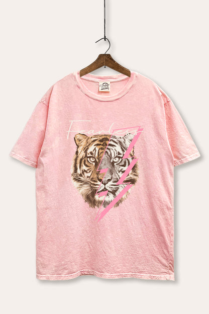 Fearless Tiger Lightning Graphic Mineral Wash Boxy Tee