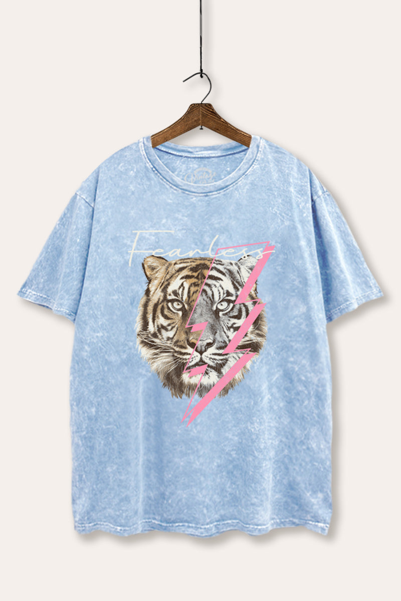 Fearless Tiger Lightning Graphic Mineral Wash Boxy Tee