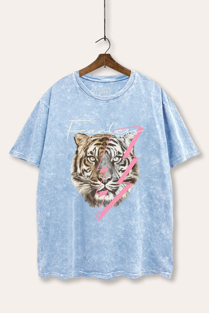 Fearless Tiger Lightning Graphic Mineral Wash Boxy Tee