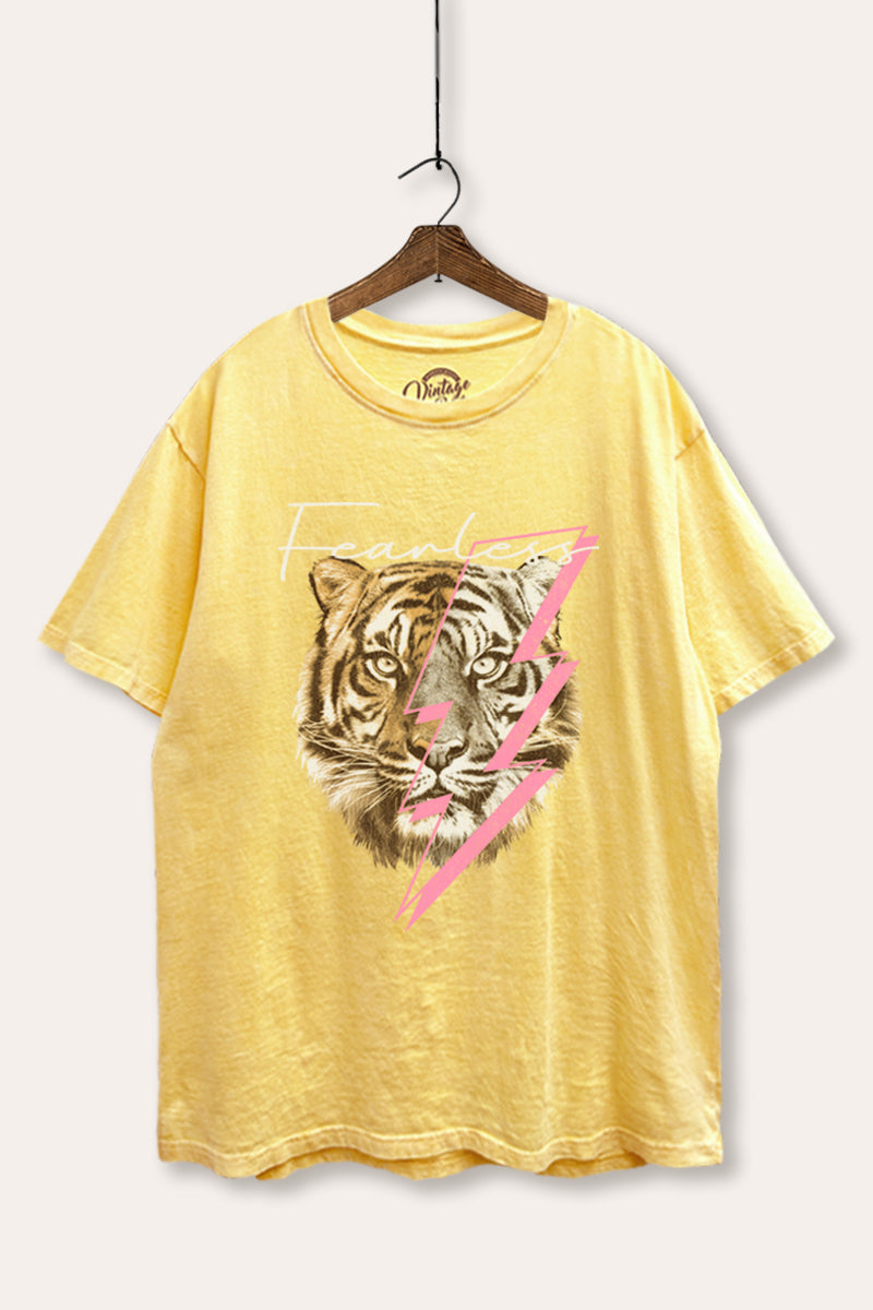 Fearless Tiger Lightning Graphic Mineral Wash Boxy Tee