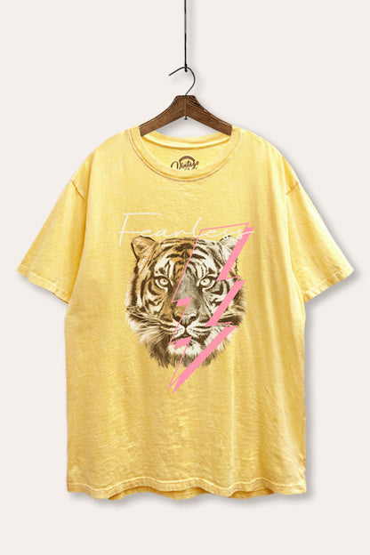 Fearless Tiger Lightning Graphic Mineral Wash Boxy Tee