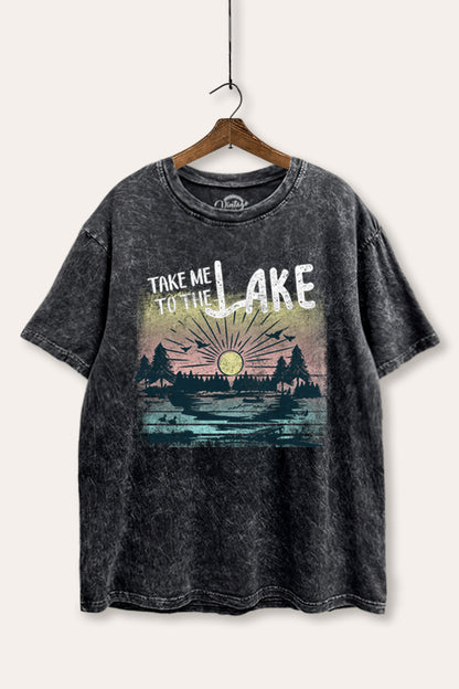 Take Me To The Lake Graphic Mineral Wash Boxy Tee