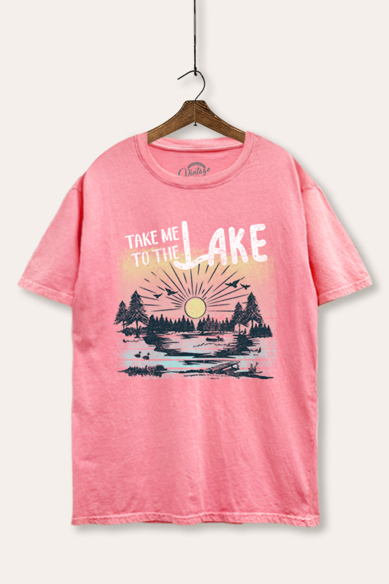 "take me to the lake" tie dye mineral wash boxy graphic tee
