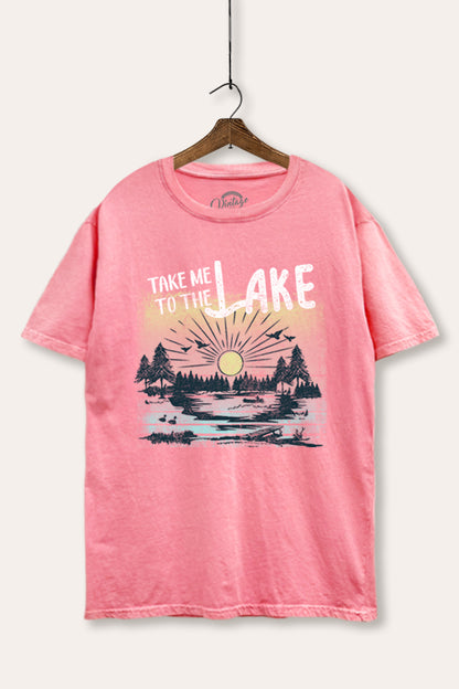 Take Me To The Lake Graphic Mineral Wash Boxy Tee