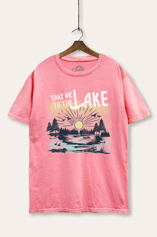 Take Me To The Lake Graphic Mineral Wash Boxy Tee