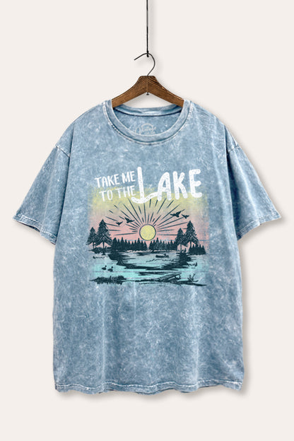 Take Me To The Lake Graphic Mineral Wash Boxy Tee