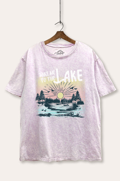 Take Me To The Lake Graphic Mineral Wash Boxy Tee