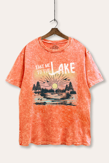 Take Me To The Lake Graphic Mineral Wash Boxy Tee