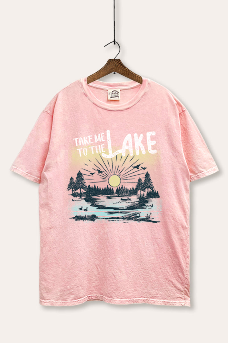 "take me to the lake" tie dye mineral wash boxy graphic tee