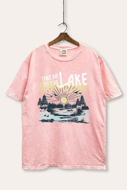 Take Me To The Lake Graphic Mineral Wash Boxy Tee