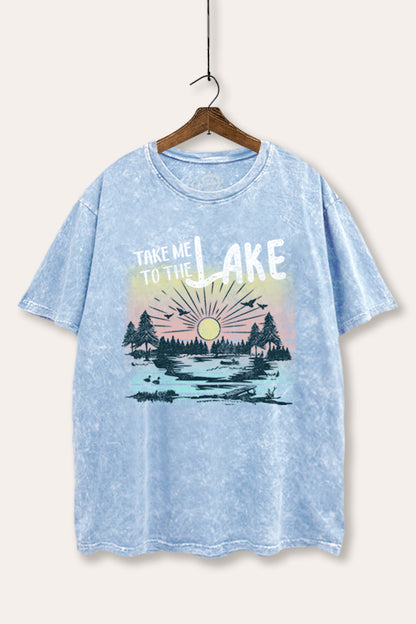 Take Me To The Lake Graphic Mineral Wash Boxy Tee