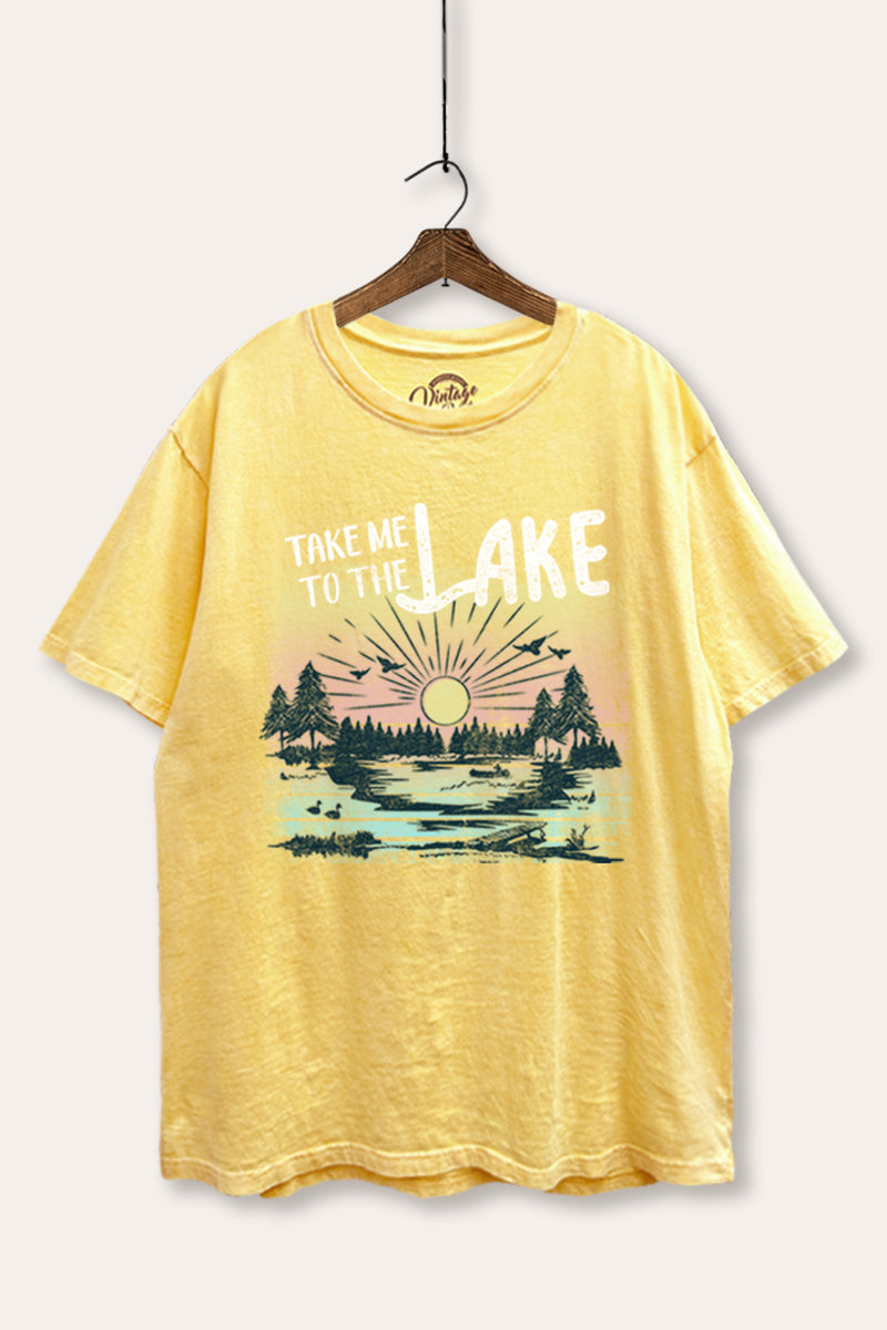 "take me to the lake" tie dye mineral wash boxy graphic tee