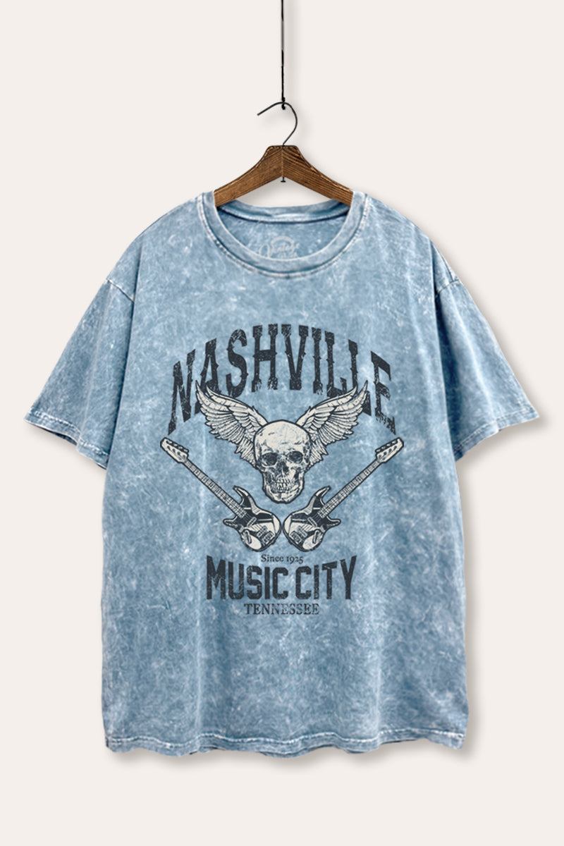 nashville music city mineral wash boxy graphic tee