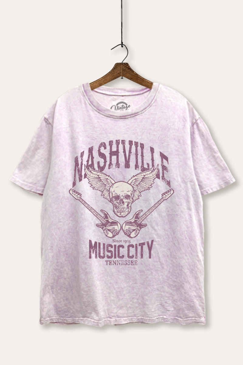 nashville music city mineral wash boxy graphic tee