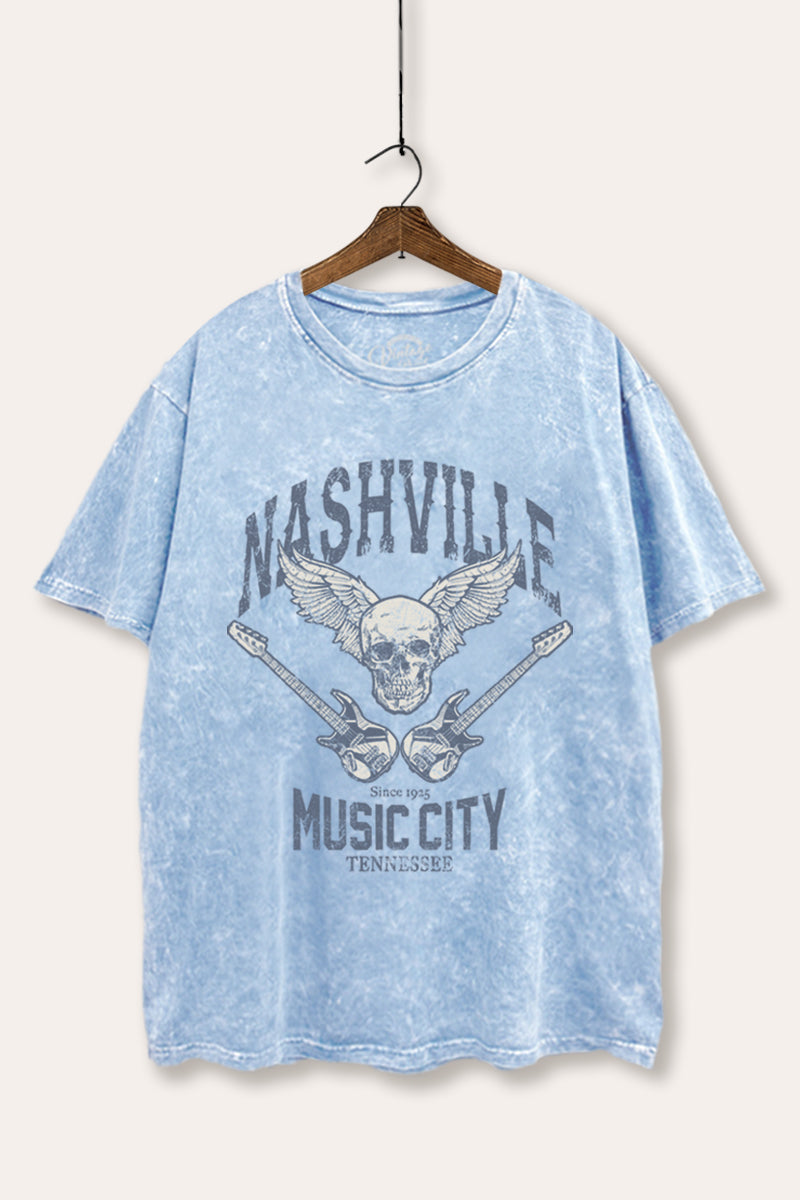 nashville music city mineral wash boxy graphic tee