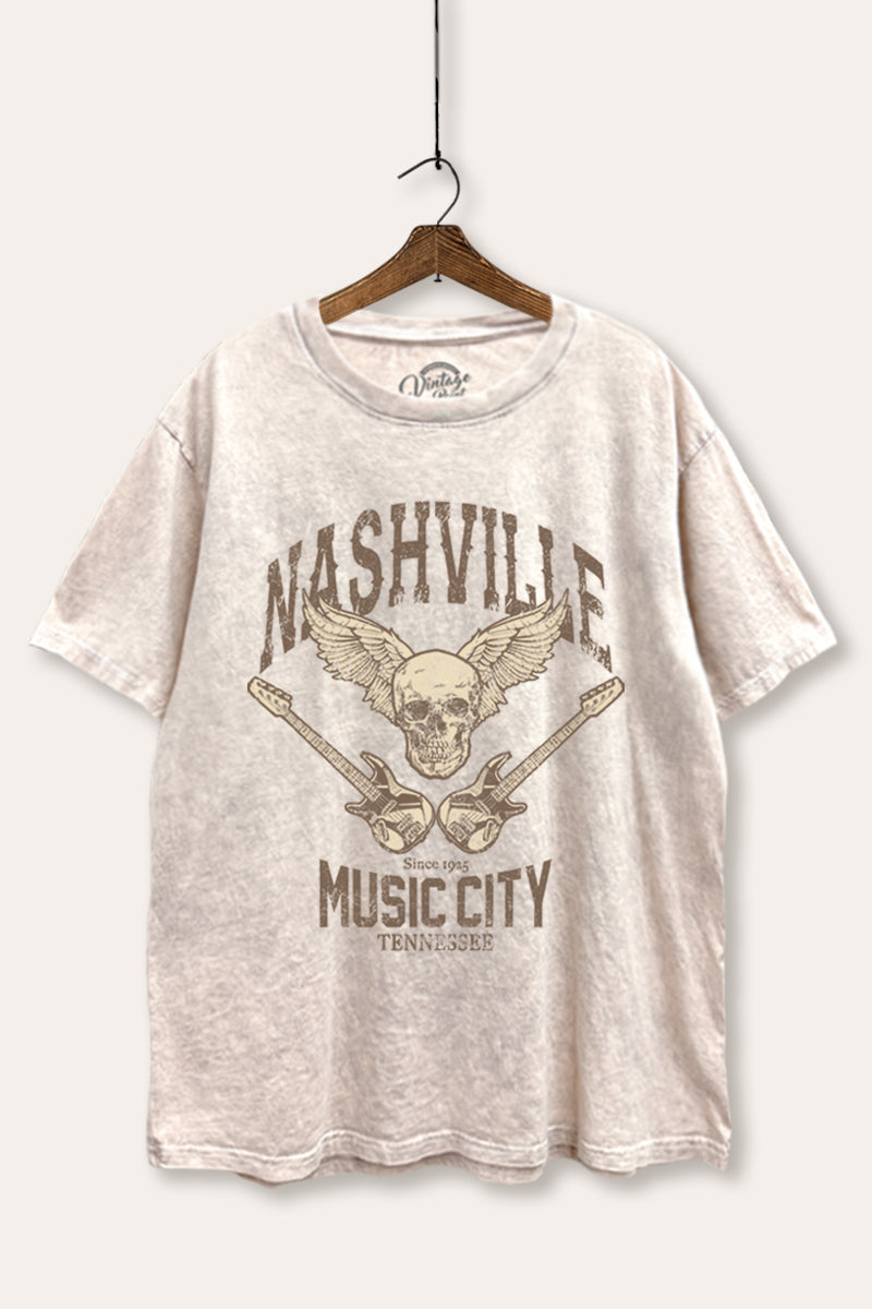 nashville music city mineral wash boxy graphic tee