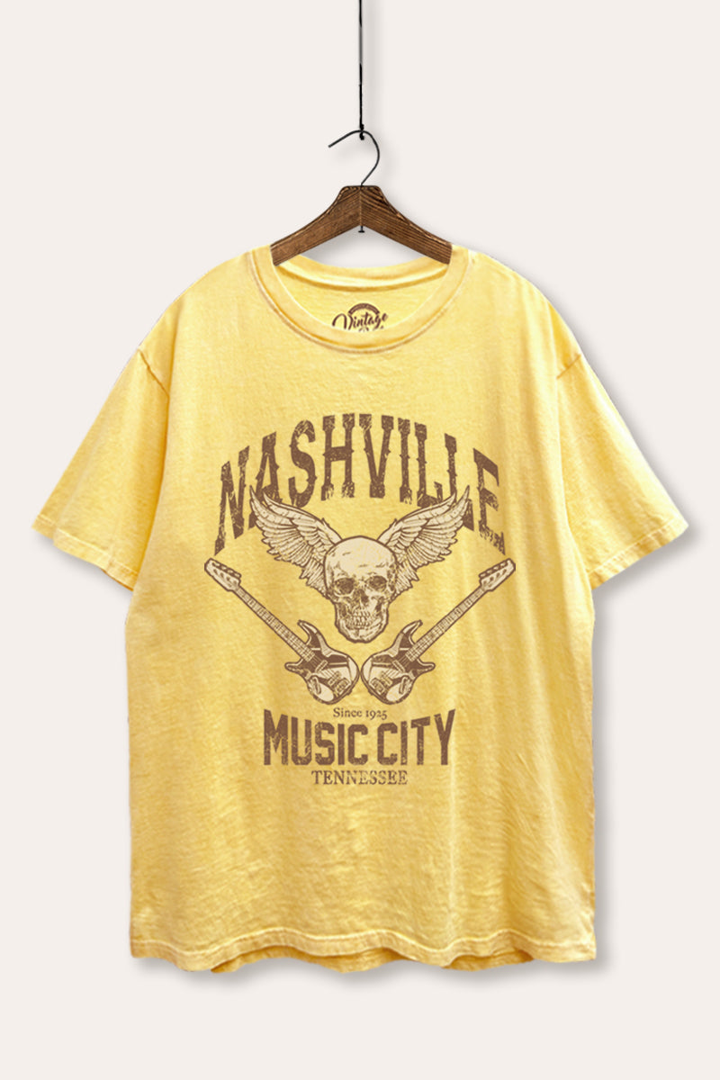 nashville music city mineral wash boxy graphic tee