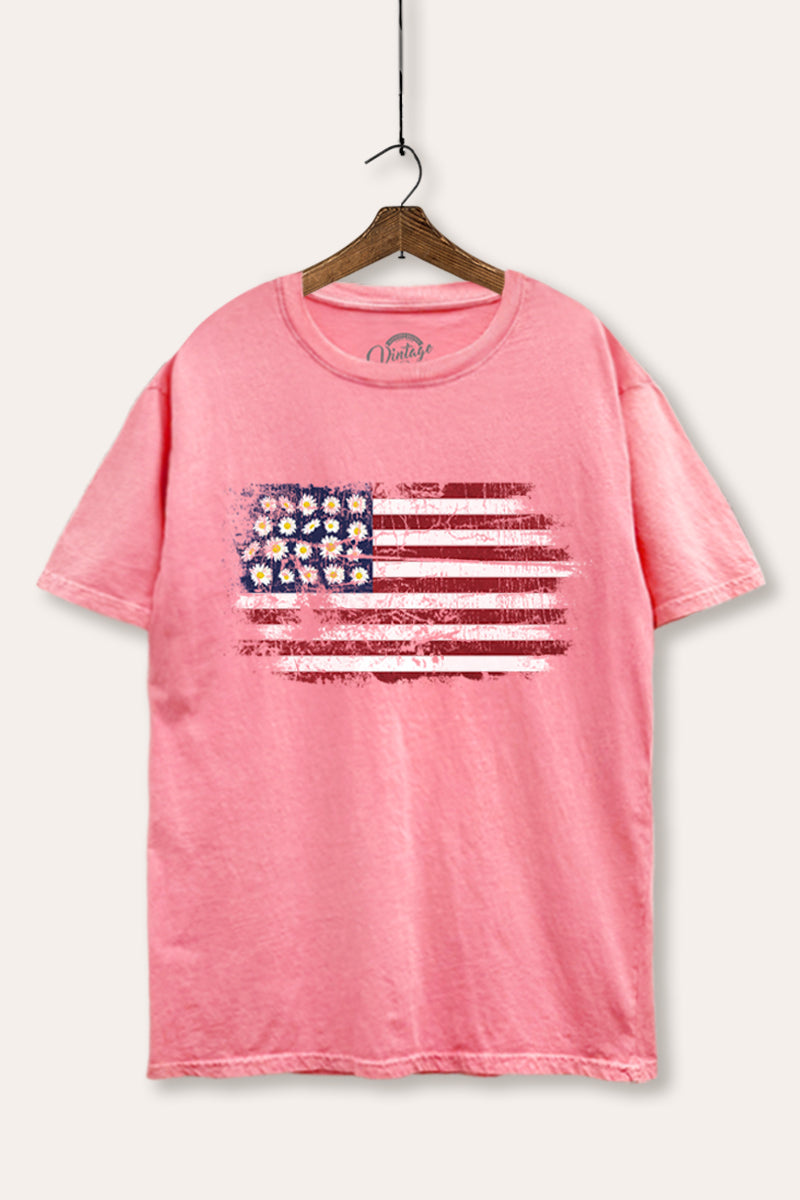 usa "flowers & stripes" flag tie dye boxy graphic tee