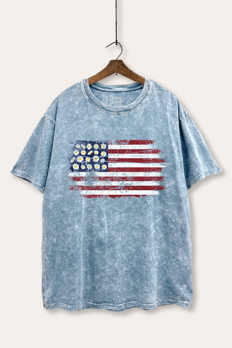 usa "flowers & stripes" flag mineral wash boxy graphic tee