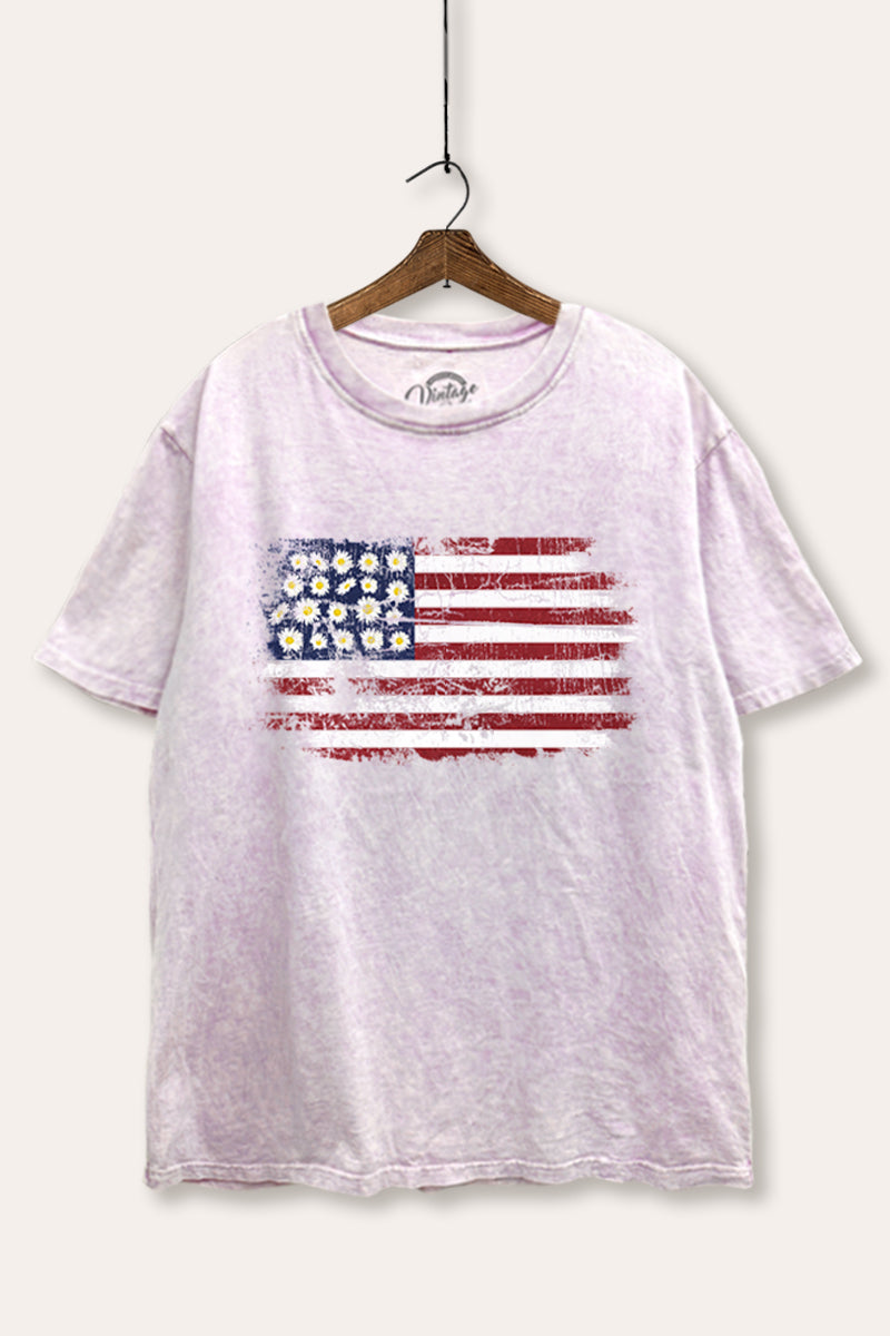 usa "flowers & stripes" flag mineral wash boxy graphic tee