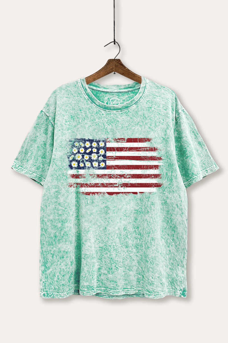 usa "flowers & stripes" flag tie dye boxy graphic tee