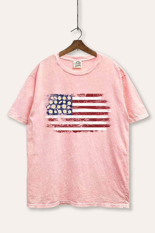 usa "flowers & stripes" flag mineral wash boxy graphic tee
