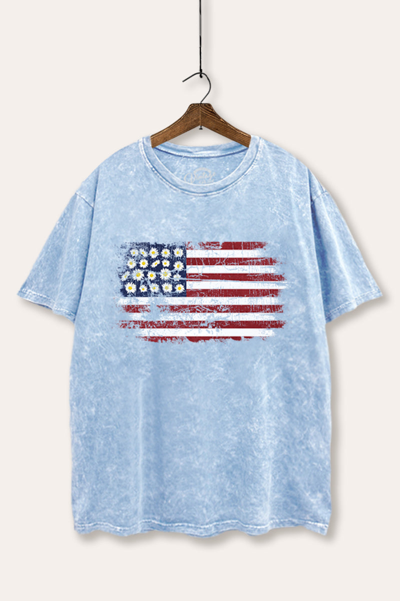 usa "flowers & stripes" flag mineral wash boxy graphic tee