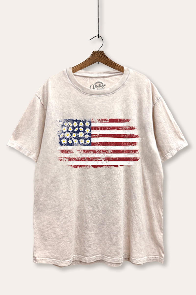 usa "flowers & stripes" flag mineral wash boxy graphic tee
