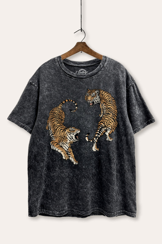 Fighting Tigers Graphic Mineral Wash Boxy Tee