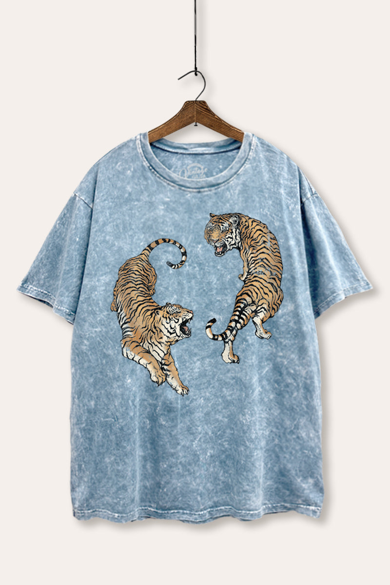 Fighting Tigers Graphic Mineral Wash Boxy Tee